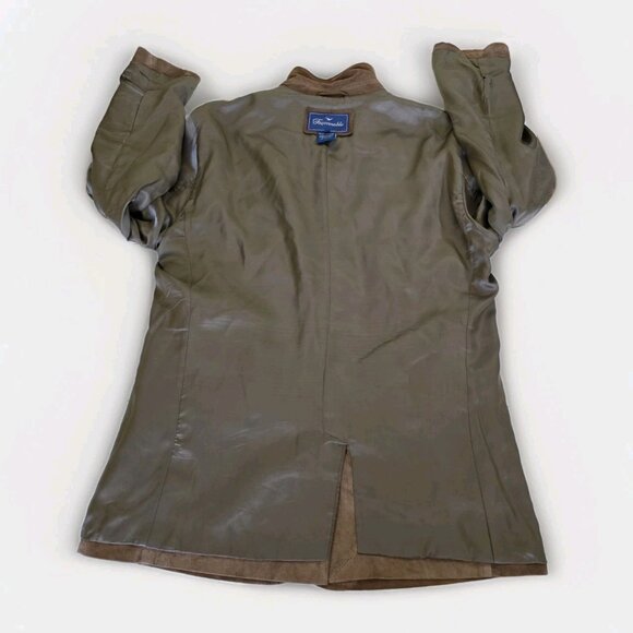 Faconnable Goatskin Suede Jacket Mens L Brown Buttons Pockets Lined 90s Preppy - Picture 12 of 16